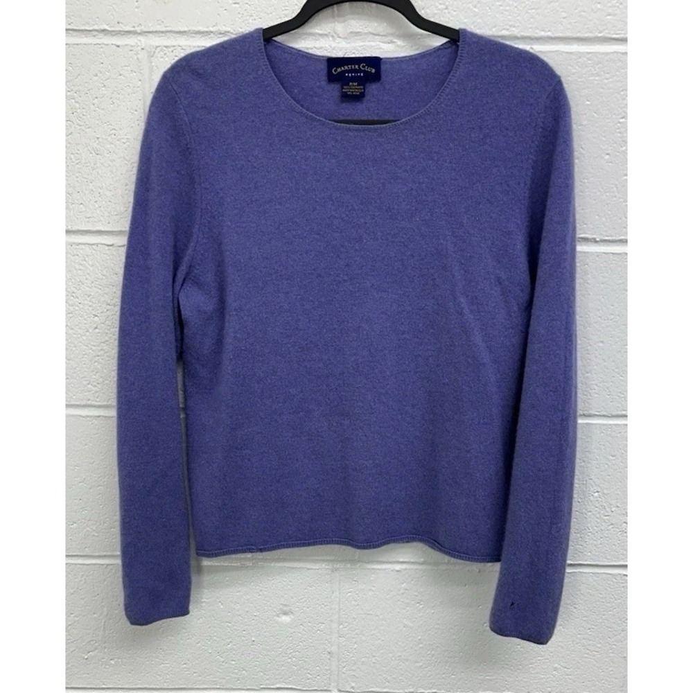 Charter Club 100% Cashmere Purple V-Neck Pullover Sweater PM Petites Long Sleeve